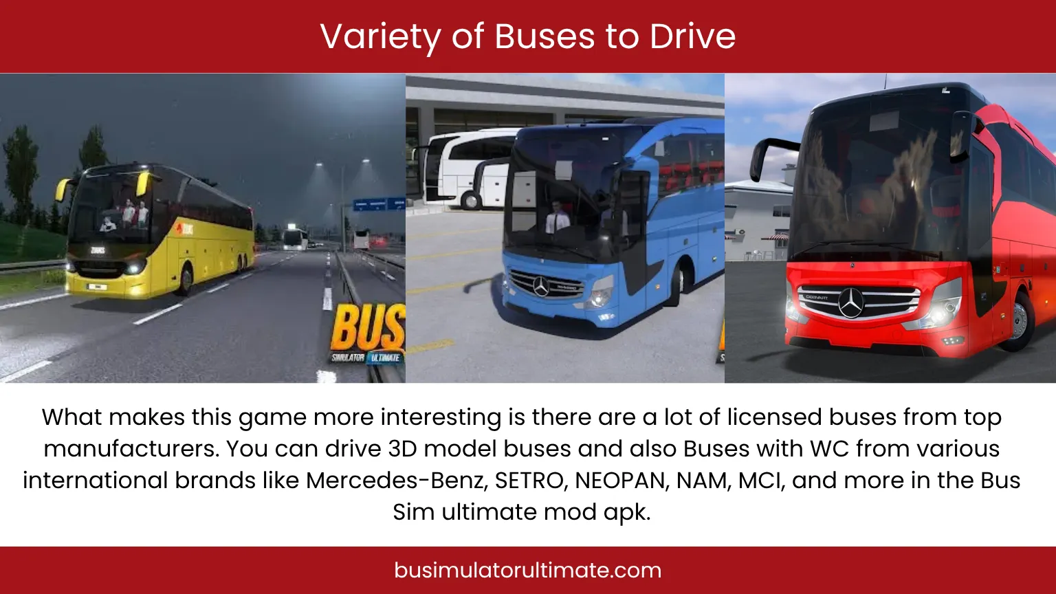 Bus Simulator Ultimate Mod Apk V2.2.3 (Unlimited Money) 2025 7 Variety of Buses to Drive